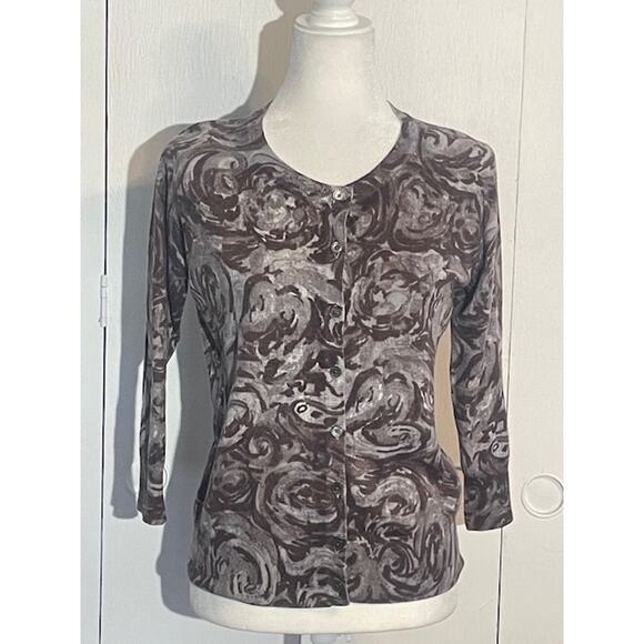 Talbots Size Petite Medium Cardigan Purple /‎ Gray - Picture 1 of 5